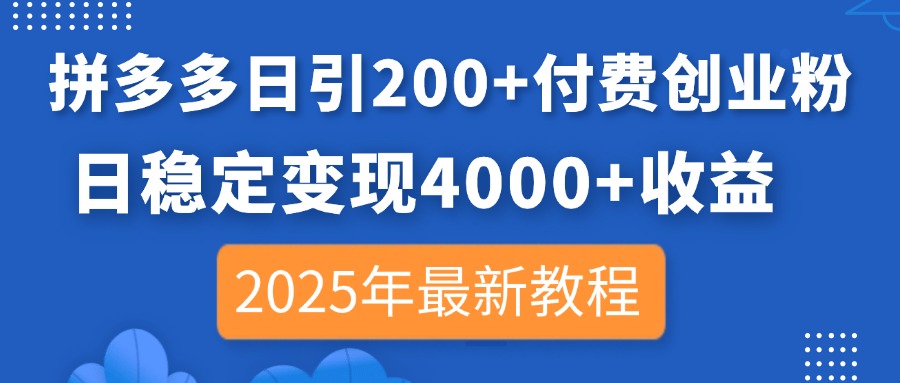 （14217期）拼多多日引200+付费创业粉，日稳定变现4000+收益，2025年最新教程-阿强资源站