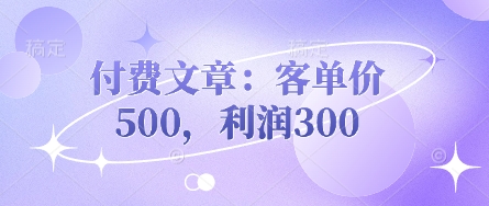 付费文章：客单价500，利润300-阿强资源站