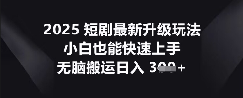 2025短剧最新升级玩法，小白也能快速上手，无脑搬运日入3张-阿强资源站