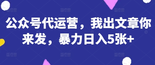 公众号代运营，我出文章你来发，暴力日入5张+【揭秘】-阿强资源站