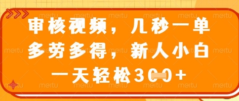 最新审核视频，几秒一单，多劳多得，新人小白一天轻松3张【揭秘】-阿强资源站