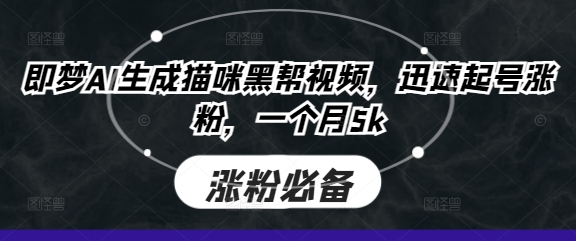 即梦AI生成猫咪黑帮视频，迅速起号涨粉，一个月5k-阿强资源站