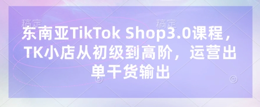 东南亚TikTok Shop3.0课程，TK小店​从初级到高阶，运营出单干货输出-阿强资源站