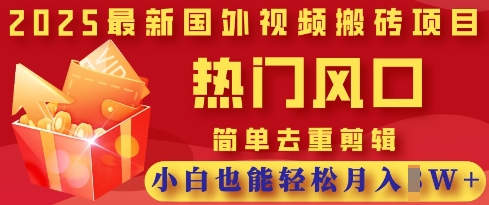 2025最新视频搬砖项目，热门风口，简单去重剪辑，小白也能轻松月入过W-阿强资源站