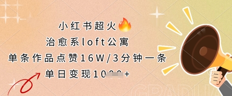 小红书超火的治愈系loft公寓，单条作品点赞16W，3分钟一条，单日变现数张-阿强资源站