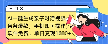 AI一键生成亲子对话视频，条条爆款，一部手机即可操作，单日变现数张-阿强资源站