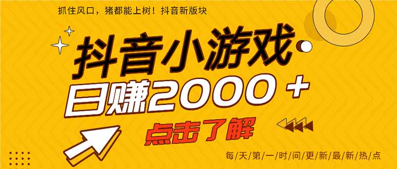 （14319期）抖音小游戏，最新风口项目，亲测单游戏2000+感兴趣点击了解。-阿强资源站